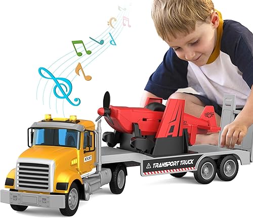 Miniatura 24 de Camiones de transporte de juguetes para niños, 22 pulgadas, camión de juguete grande y camión excavador con sonido y luz, autos accionados por