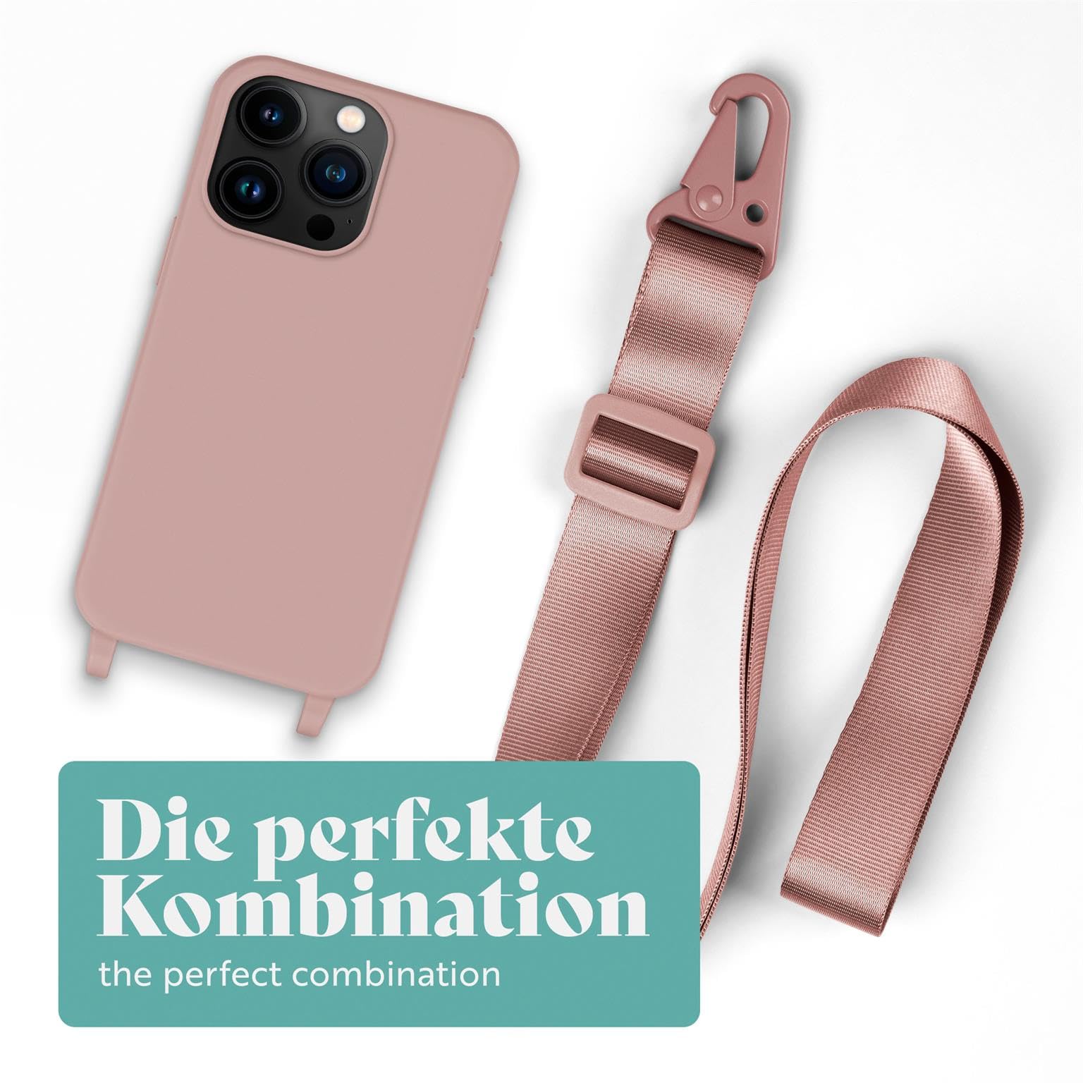 moex Hover Cover do Apple iPhone 15 Pro łańcuszek na telefon komórkowy z szerokim paskiem, etui z paskiem do zawieszenia, zdejmowany nylonowy łańcuszek z karabińczykiem, stylowy i bardzo wytrzymały –