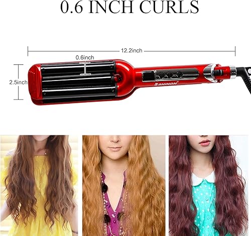 Miniatura 5 de Engarzadora de pelo de cerámica, rizador de pelo de 3 barriles de 0.6 pulgadas0.630 in, rizador instantáneo, rizador, regalo para el día de San