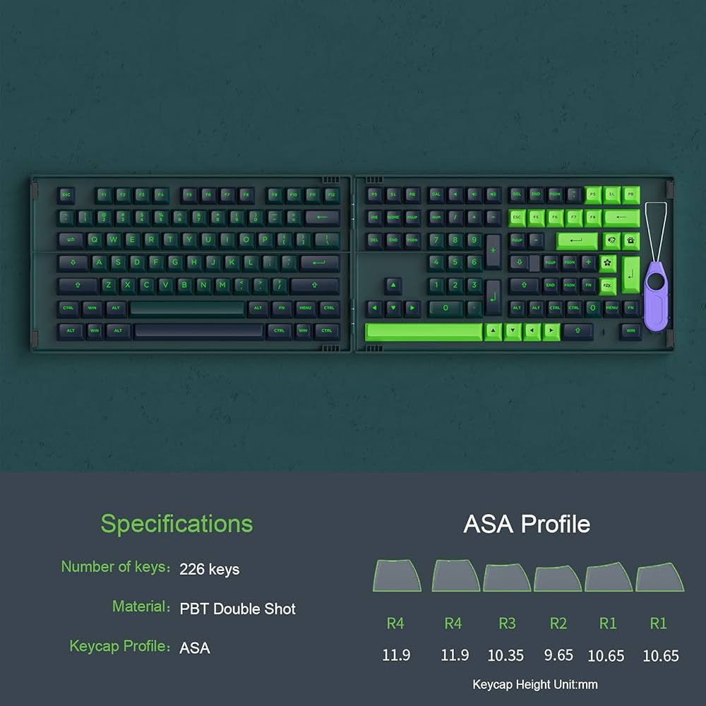 Akko Wave 226-Key ASA Profile PBT Double-Shot Full Keycap Set for