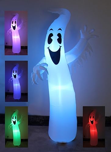 Monstruo fantasma inflable de Halloween de 8 pies de alto con luces LED que cambian de color, decoración de fiesta para interiores y exteriores,