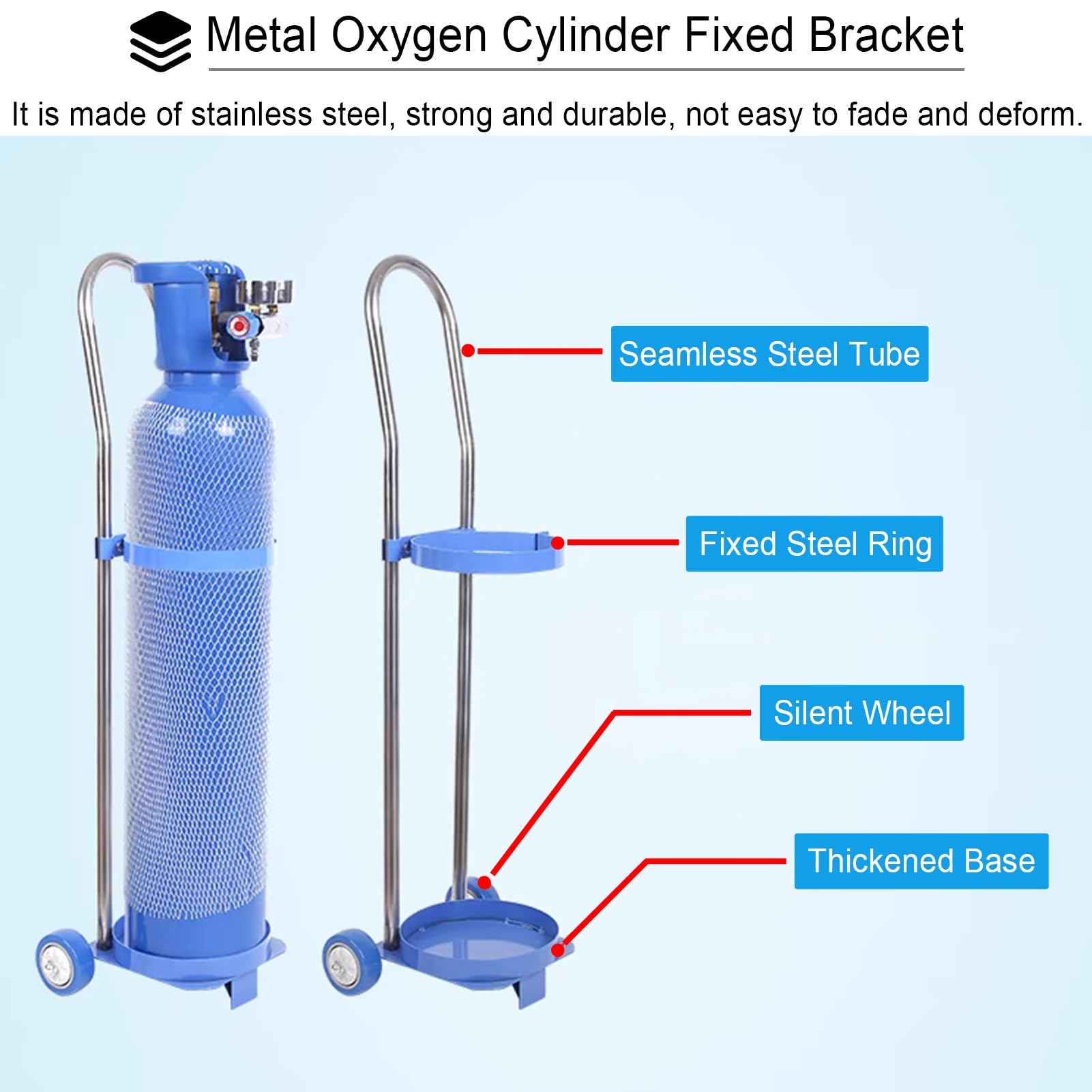 Supporto per serbatoio di ossigeno, carretto a mano in metallo per cilindri di propano, altezza 110 cm, scaffale per bombole di gas medicale, attrezzatura sicura per uso domestico
