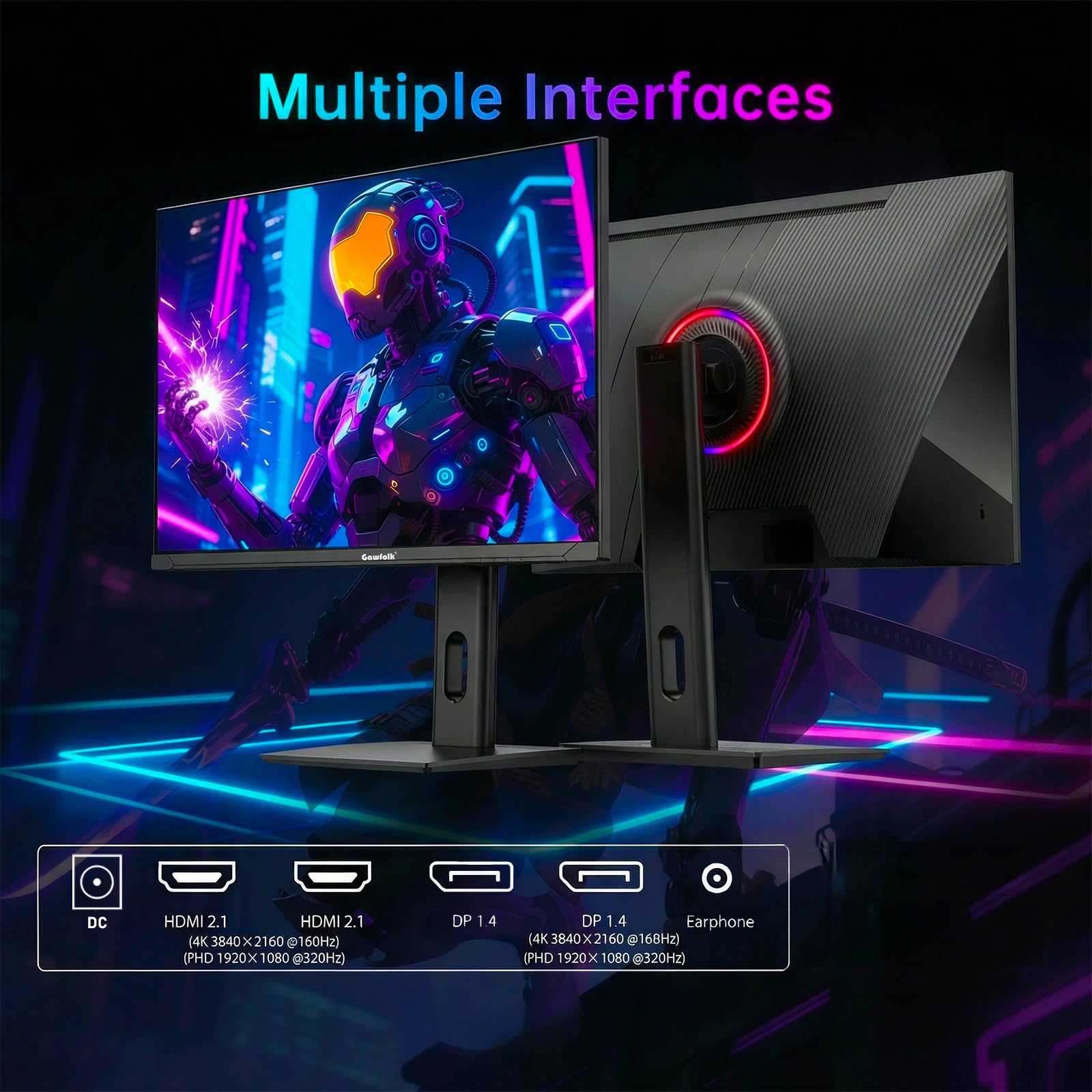 Gawfolk Monitor da gioco 4K da 27 pollici, UHD 160Hz/FHD 320Hz Dual Mode PC, schermo IPS per casa e ufficio, altoparlante integrato, Pip/PBP, FreeSync, HDMI 2.1 & DP 1.4, VESA 75 x 75 mm