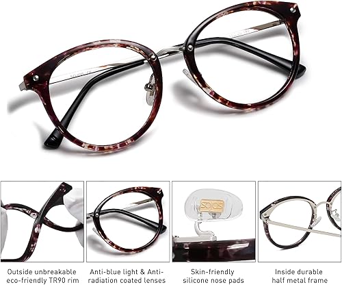 Miniatura 10 de SOJOS Retro redondo TR90 luz azul gafas de lectura mujeres hombres lectores computadora gafas marco SJ9001