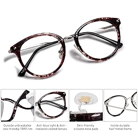 SOJOS Retro Round TR90 Blue Light Reading Glasses Womens Mens Readers Computer Glasses Eyewear Frame SJ9001, Purple Tortoise Frame 3.00 x