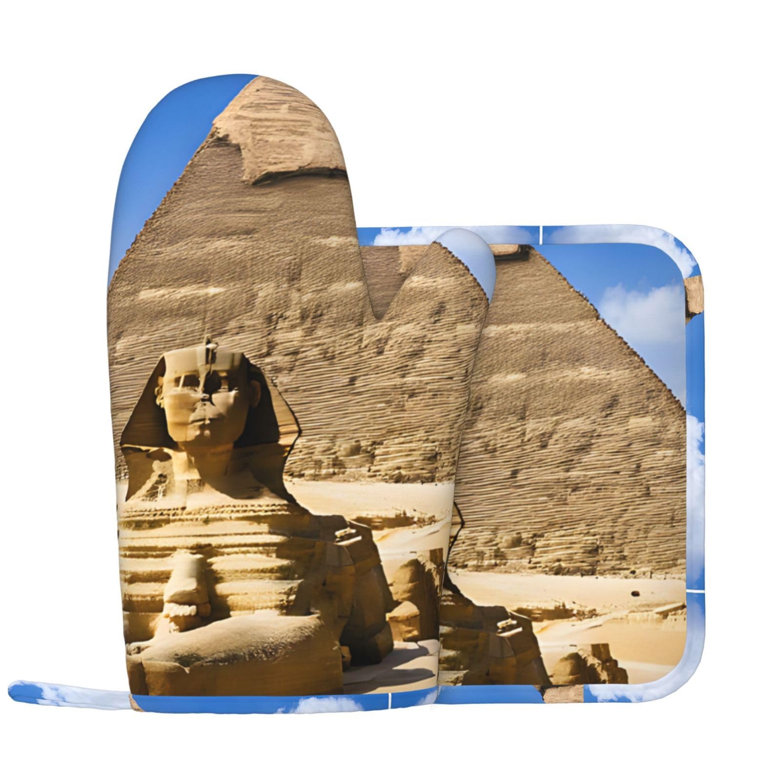 Pyramids of Egypt Print Oven Mitts Pot Holders Sets,Kitchen Glove Potholder, Silica Gel Surface Safe for Baking, Cooking, Bbq,Cooks Gifts,Pack of 2.