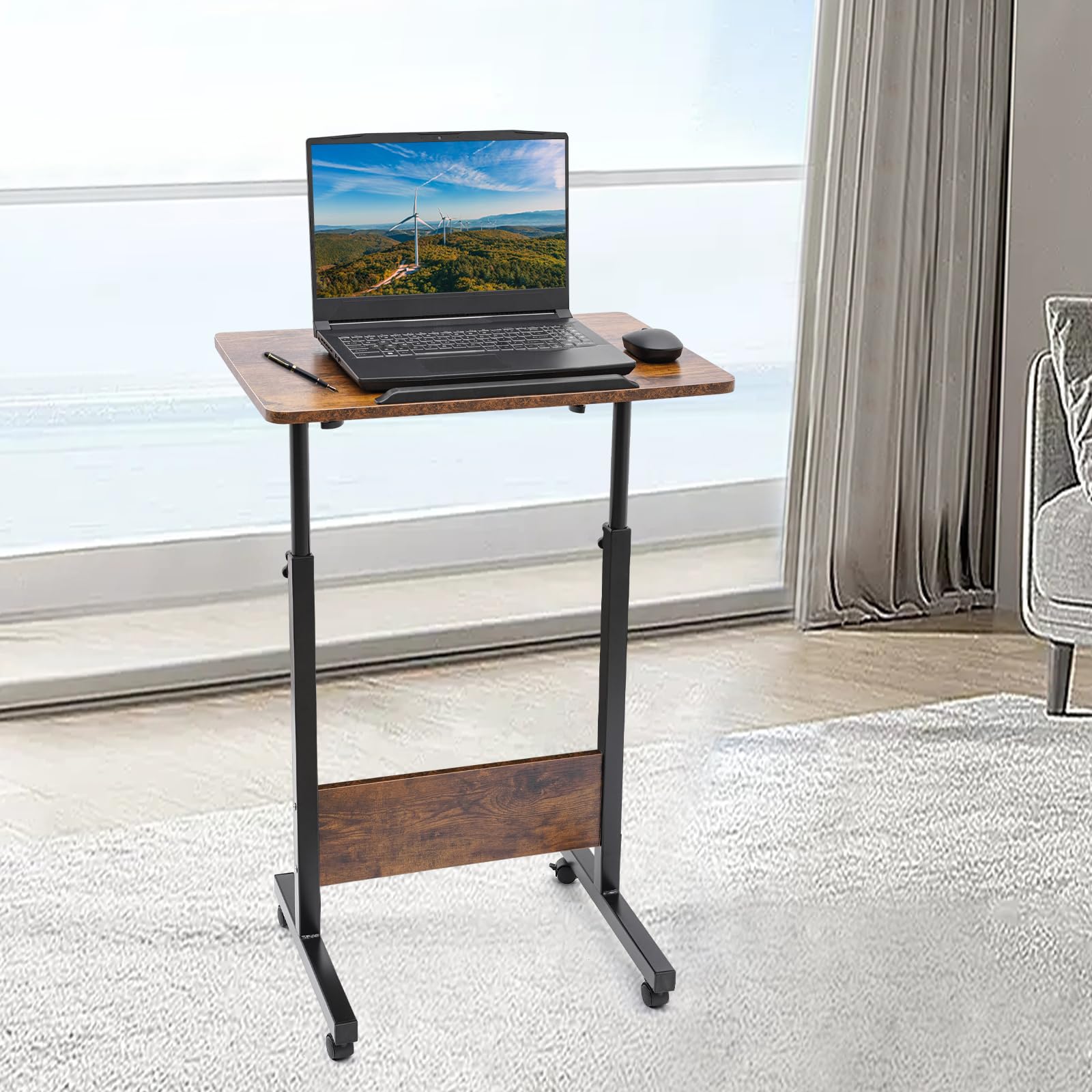 Small Standing Desk with Wheels Mobile Portable Rolling Laptop PC Table Rolling Adjustable Height for Walking Pad Tall — view 8