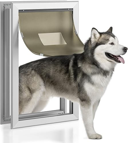 PETOUCH - Puerta de plástico para mascotas, marco interior de 16.7 x 11.7 pulgadas para perros grandes y mascotas, fácil de instalar, cerraduras de PETOUCH - Puerta de plástico para mascotas, marco interior de 16.7 x 11.7 pulgadas para perros grandes y mascotas, fácil de instalar, cerraduras de