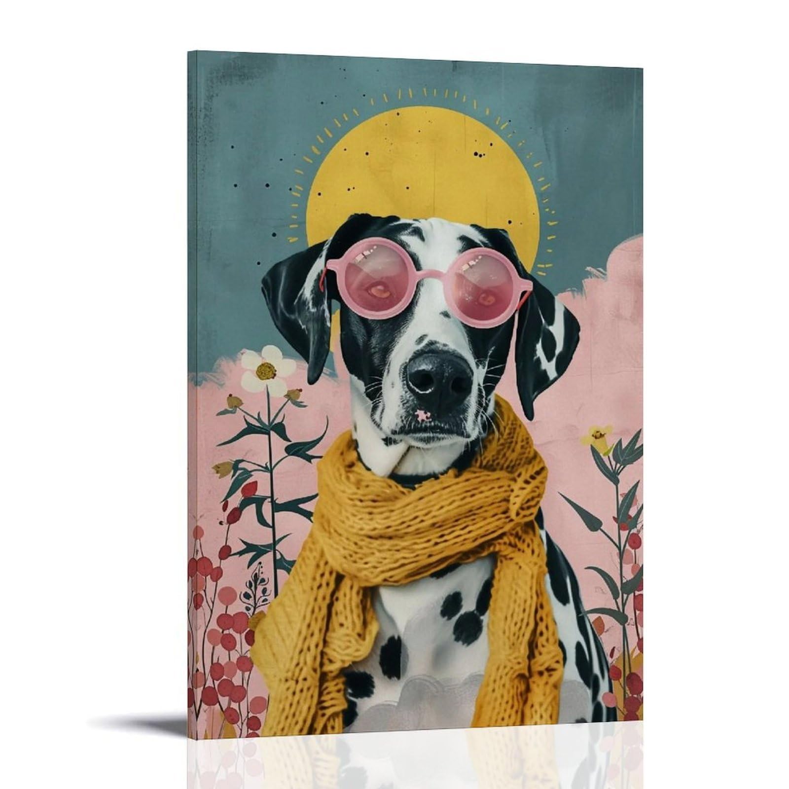 HUERYRYHY Sunset Dalmatian 02 Poster Wall Art Canvas Vintage Aesthetic Painting Decor for Rooms 24x36inch Frame-style
