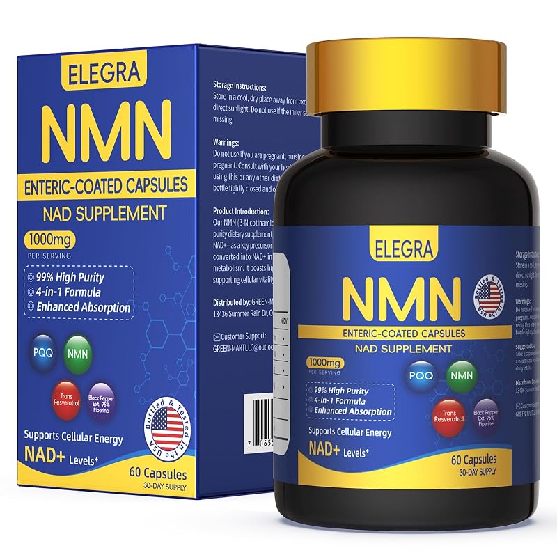 Elegra Suplemento de NMN com PQQ e trans-resveratrol 1000 mg 60 cápsulas