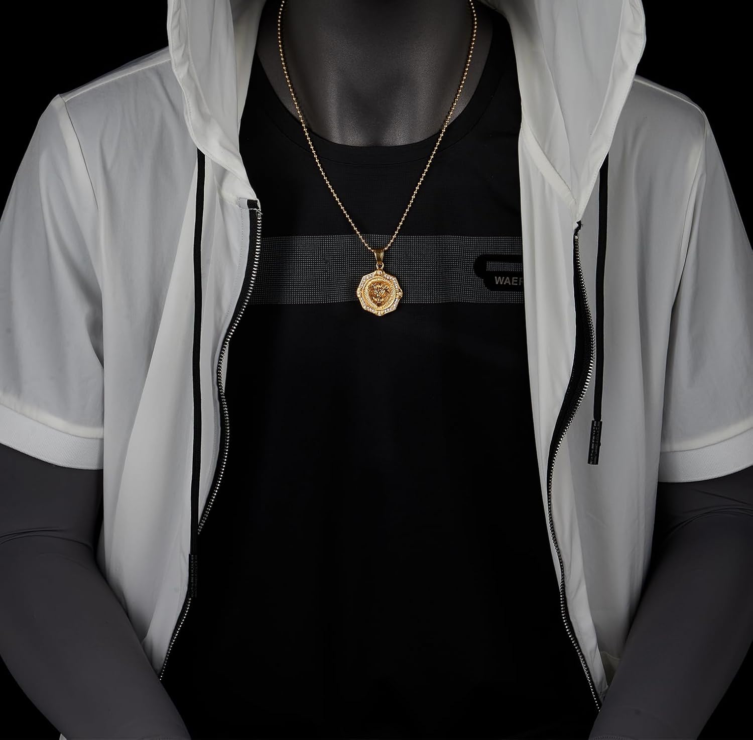 COOLSTEELANDBEYOND Mens Stainless Steel Gold Color Lion Head Pendant Necklace with Cubic Zirconia - Image 2