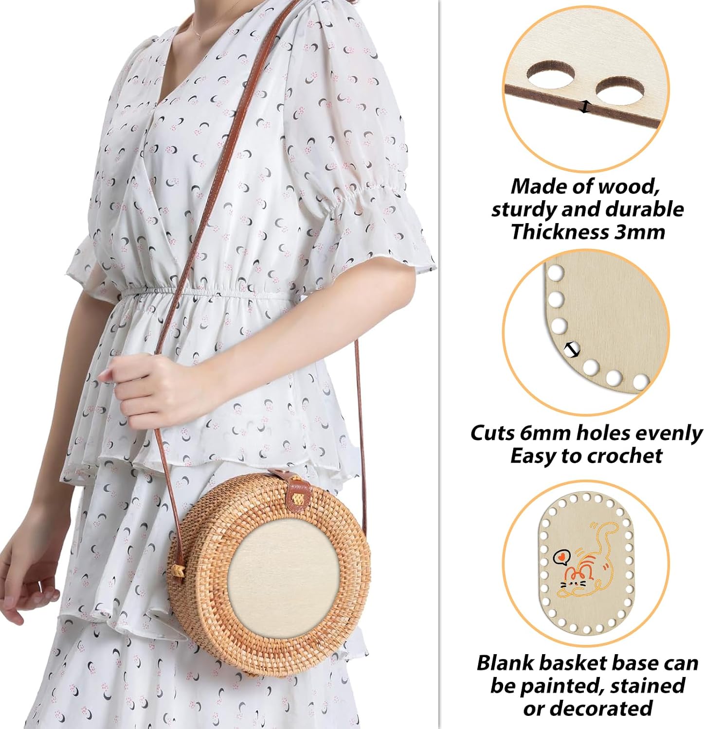Wooden Basket Bottom, 5 Pcs Oval and Round Blank Crochet Basket Base, DIY Weaving Knitting Craft Supplies for Home Decoration Storage