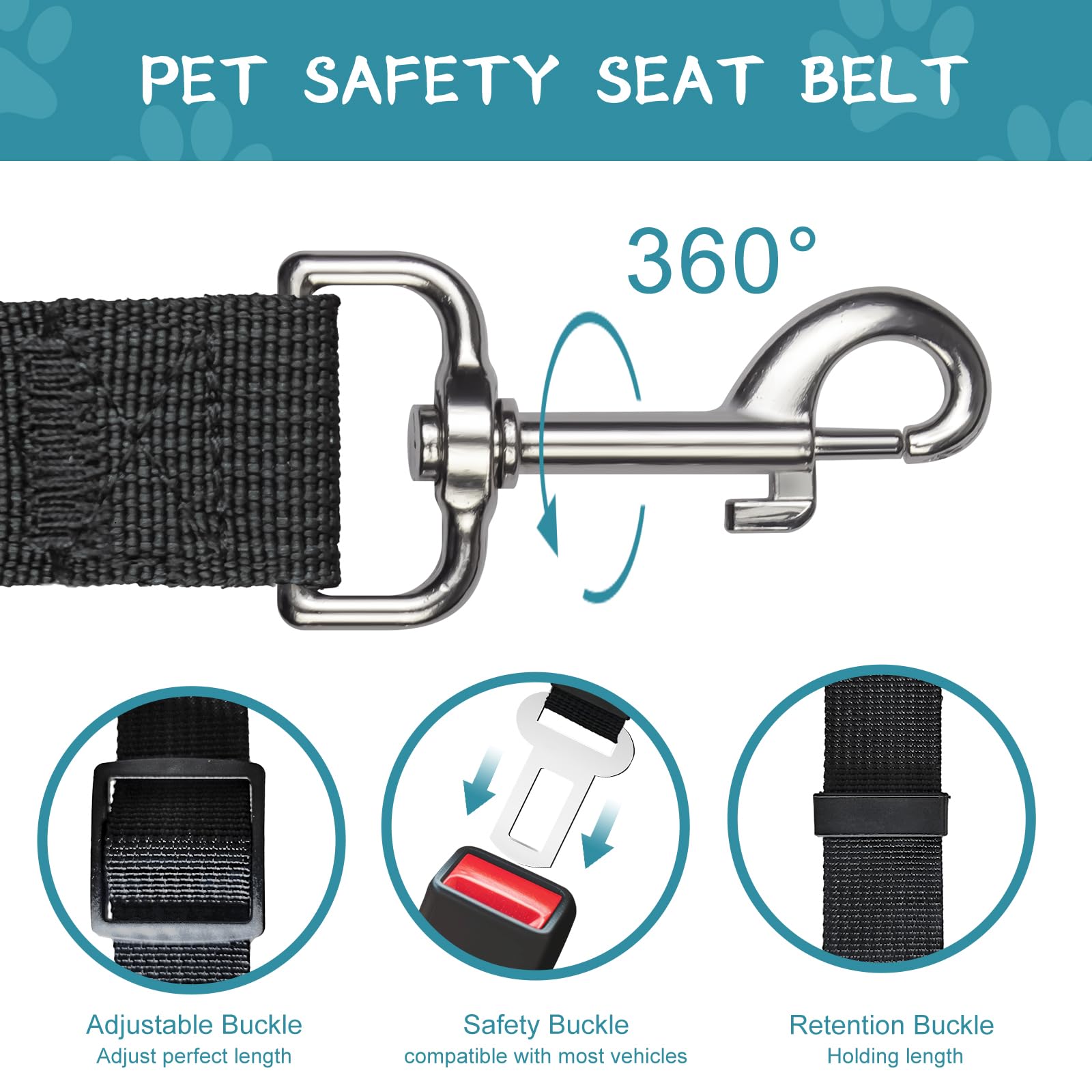 de 2 correas de seguridad ajustables de nailon para perros, cinturones de seguridad para perros pequeños y grandes, soporta todos los coches, instalación rápida y fácil (negro)