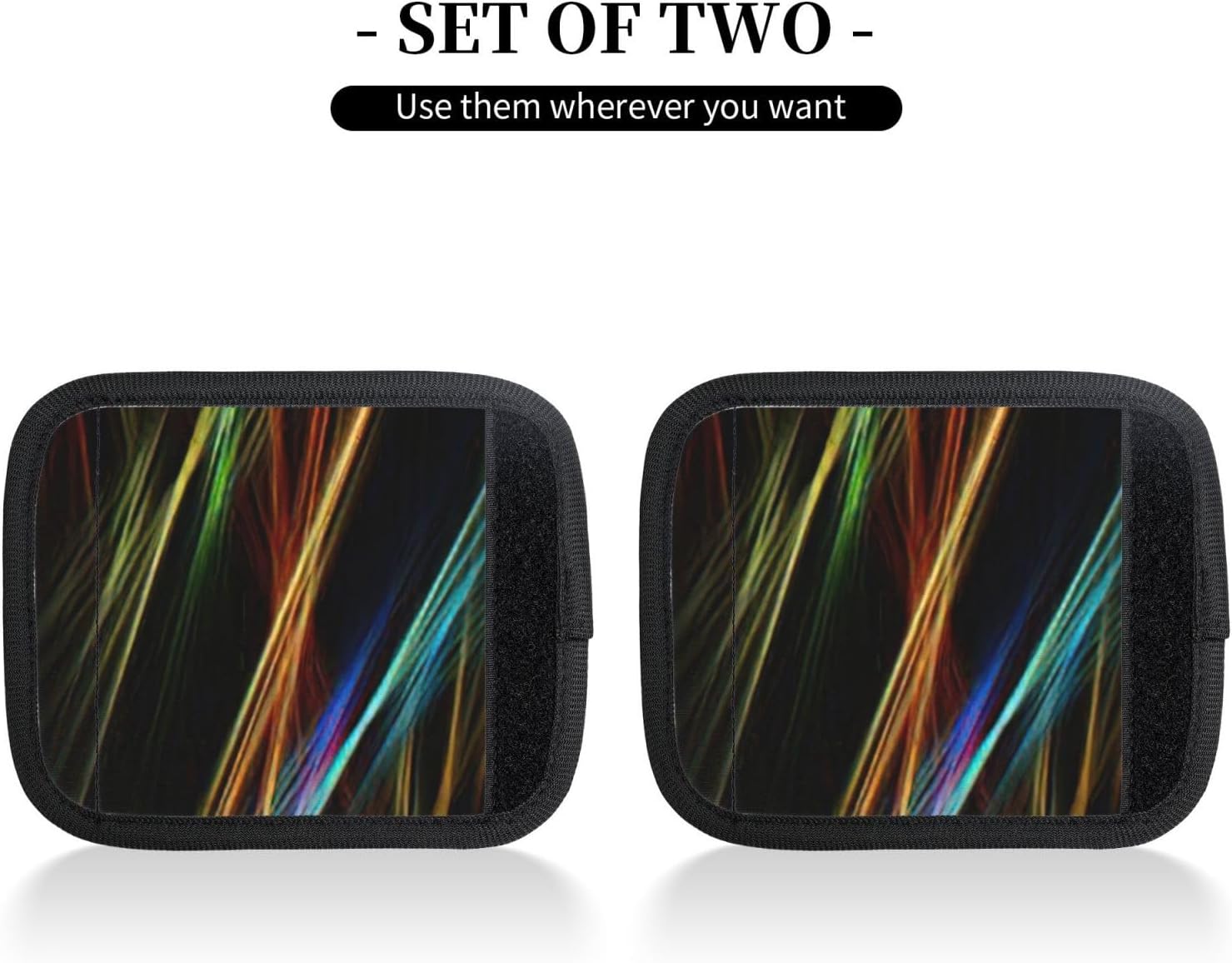 Colorful Lines Art Print Luggage Handle Wraps Luggage Identifiers Soft Neoprene Luggage Handle Wraps for Suitcase Trolley Handle Grip Cover 2 Pack Luggage Tags