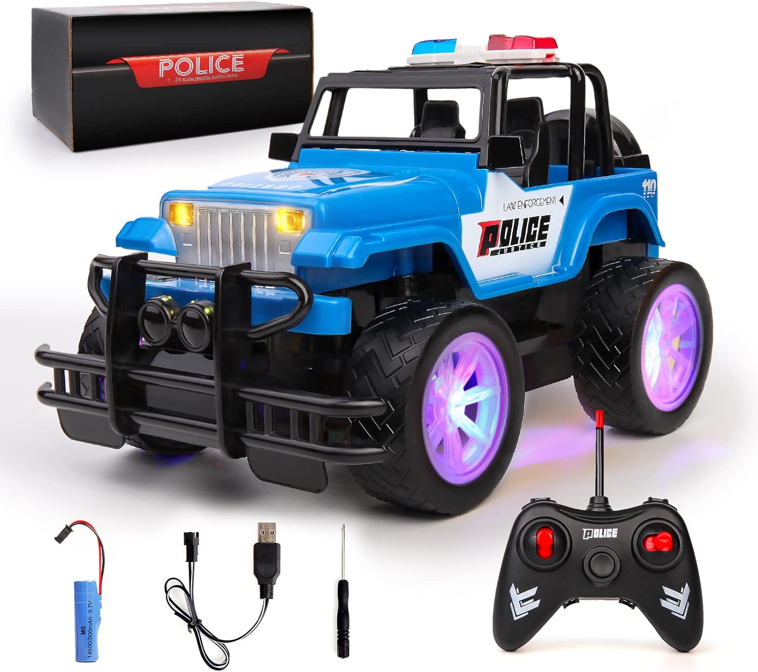 KULARIWORLD Remote Control Police Car Rechargeable RC Truck