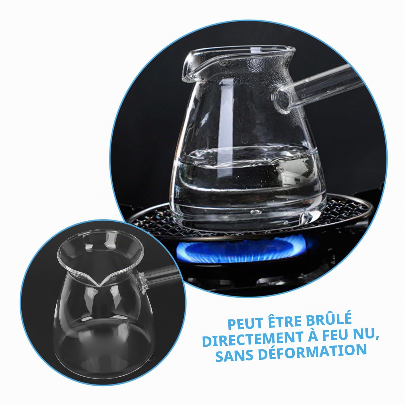 Luxshiny Cafetière Turque En Verre Borosilicaté Épais 450Ml Résistante À La Chaleur Poignée Latérale Ergonomique Théière Transparente Pour Café Turc Et Chauffe Lait