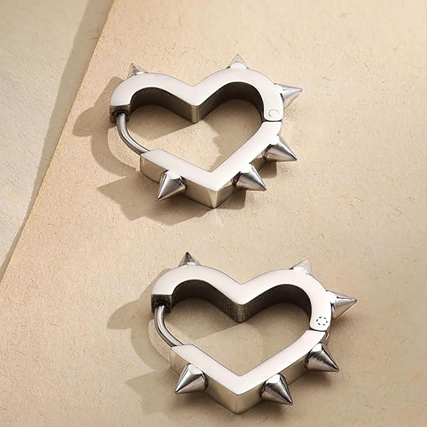 Gothic Spike Heart Hoop Earrings for Women Gothic Punk Rock Heart Earrings Trendy Stainless Steel Emo Earring Halloween Jewelry Gifts for Women - Image 5
