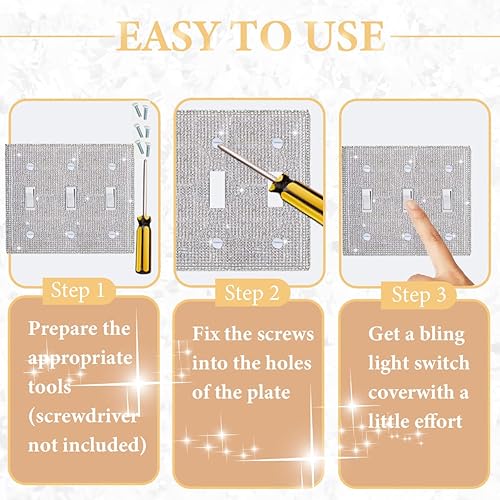 Miniatura 6 de Cubierta de interruptor de luz con diamantes de imitación plateados brillantes, cubierta de placa de pared con destellos de cristal plateado (1