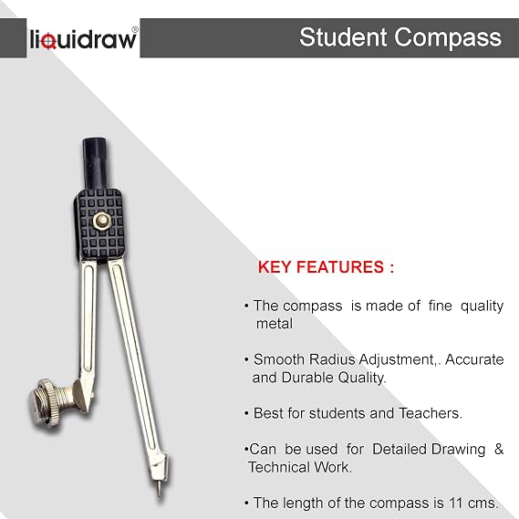 Liquidraw Metal Compass Maths and Pencil Holder for School Student Geometry Set Technical Drawing Professional Quality (SCL01)