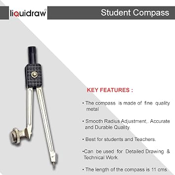 Liquidraw Metal Compass Maths and Pencil Holder for School Student Geometry Set Technical Drawing Professional Quality (SCL01)