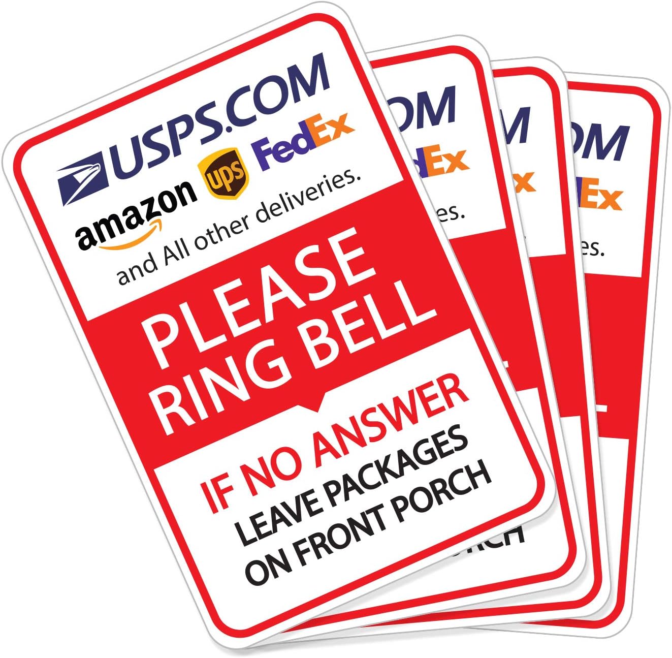 Deliveries Ring Bell If No Answer Leave Packages On Front Porch Stickers, 4.8 X 3.2 Inch Vinyl Decals - Indoor & Outdoor Use, UV Protected & Waterproof - 4 Labels