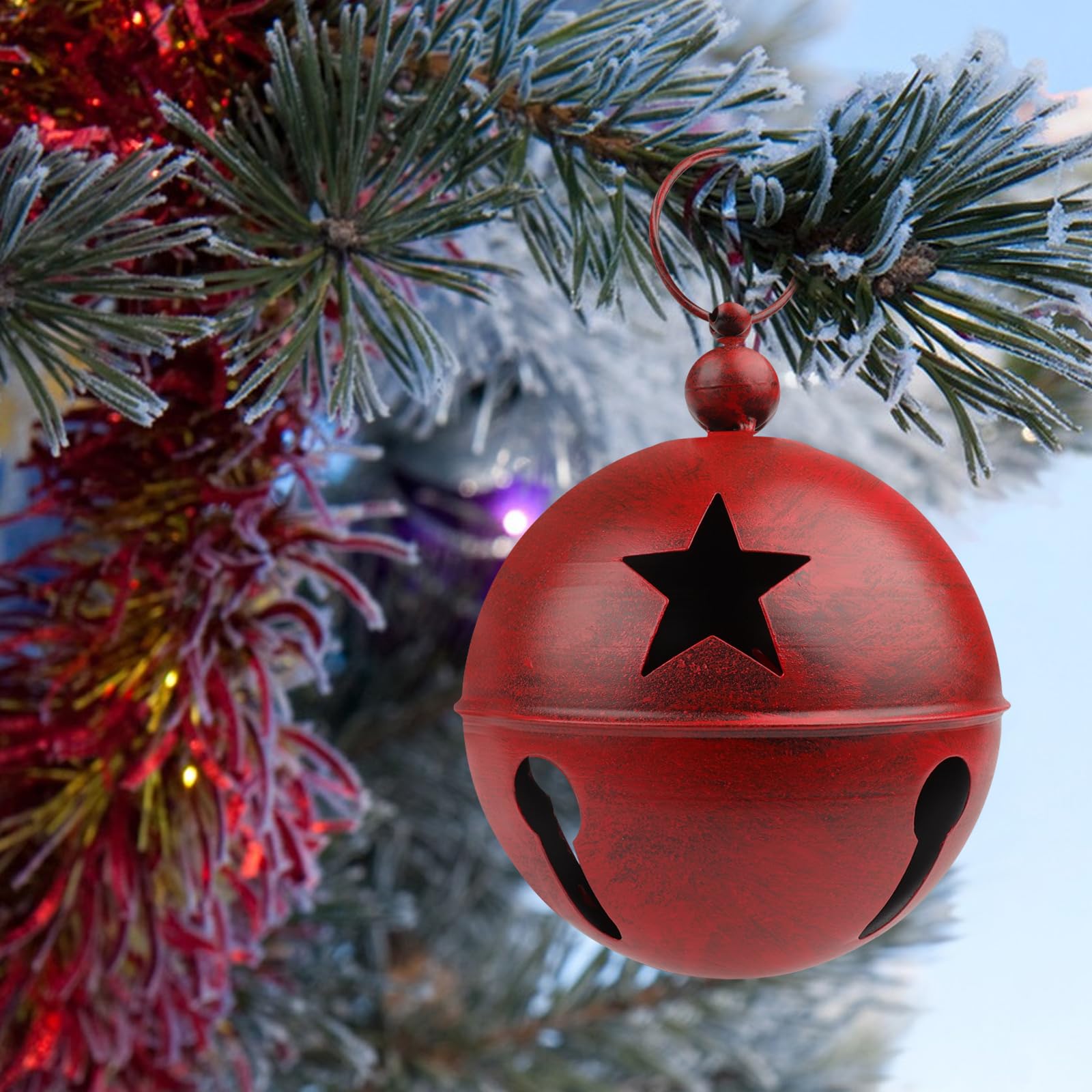 YiYa Big Christmas Decoration Bells Large Craft Bell Ornament with Star 9.4x12.2 Inch Christmas Jingle Bells for Xmas Holiday Tree Doorway Home Garden Decor(Red) - Image 3