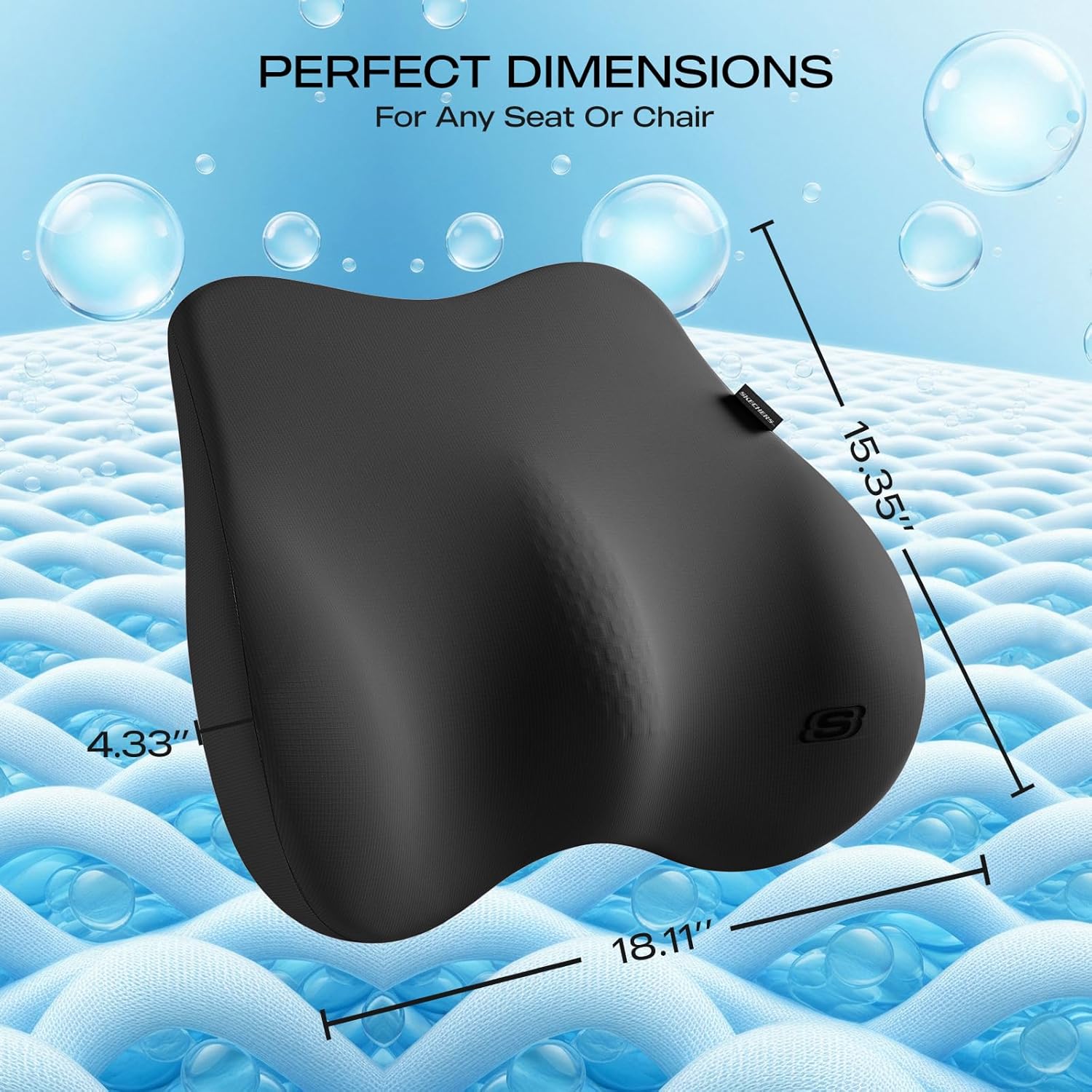 Skechers Lumbar Pillow Premium Gel & Memory Foam, Lumbar Support Pillow for Office,Chair Lower Back Pain Relief Lumbar Pillow,Ergonomic Back Support Pillow for Office Chair,Car,Home,Travel,Black