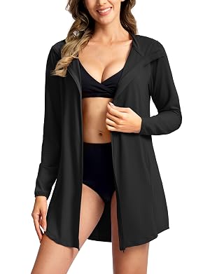 SANTINY Womens UPF50 Swim Cover Up Sun Protection Hoodie Long UV Jacket SPF Lightweight Swimsuit Beach Cover Ups