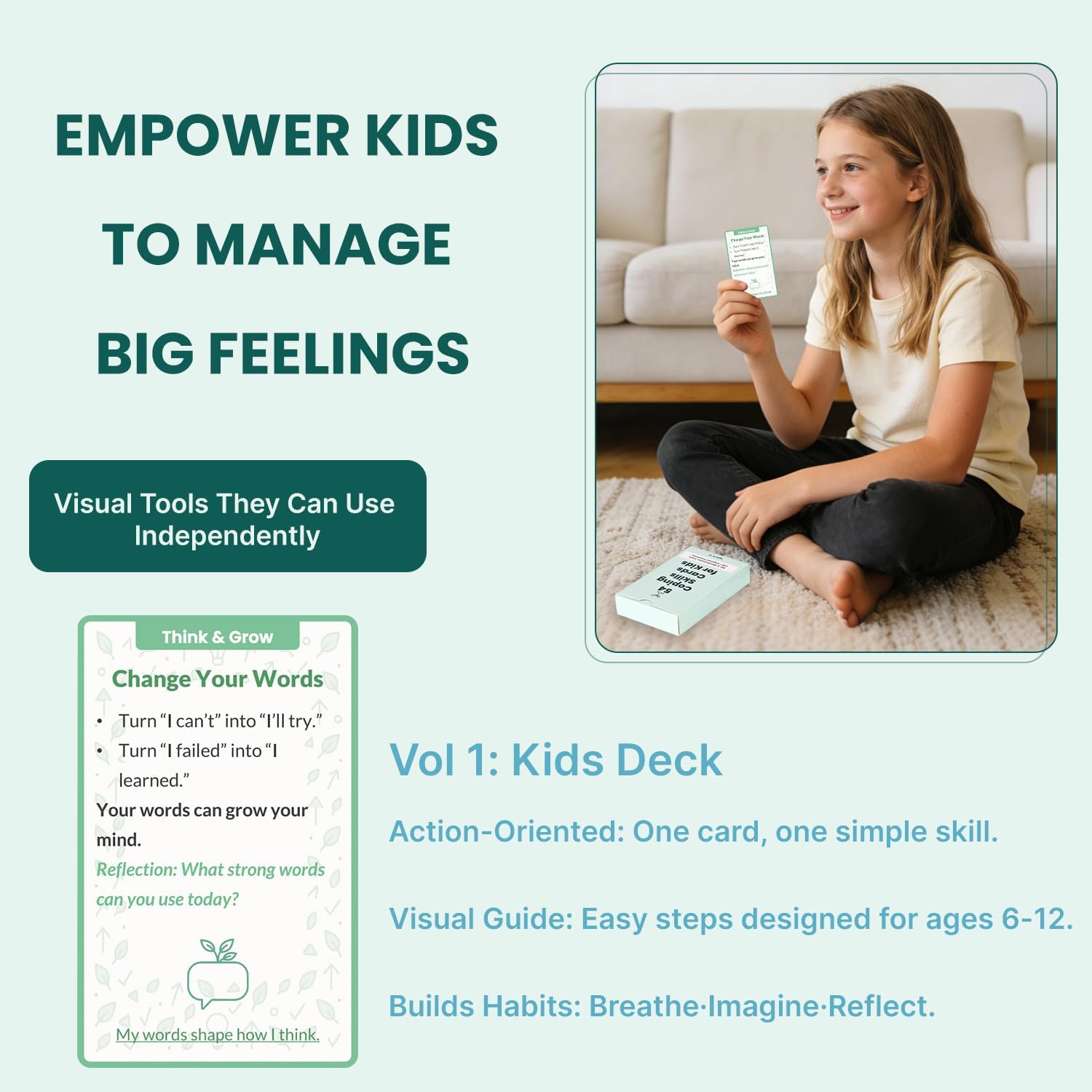 Coping Skills Cards for Kids - 108 Big Feelings Deck & Emotion Coaching & Mindfulness Cards for Parents, Teachers - SEL, Grounding Tools - CBT Inspired Emotional Regulation Decks for Calm, Confidence