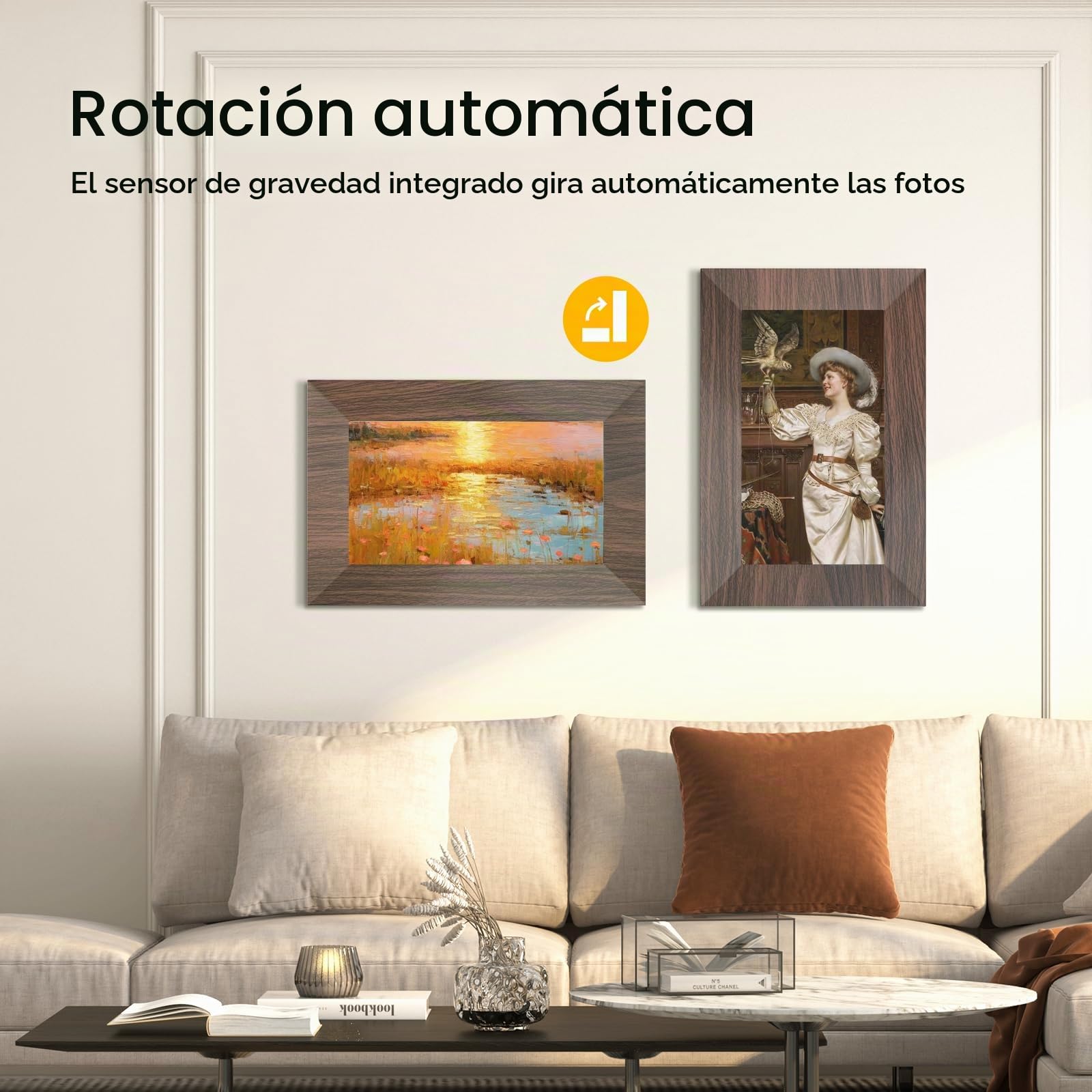 Marco de Fotos Digital, WiFi Marco Digital 7 Pulgadas, HD IPS Pantalla Táctil, Memoria Integrada de 32 GB, Rotación Automática, Comparte Fotos y Vídeos al Instante Via App, Opción para Regalo