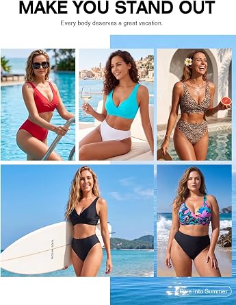 RELLECIGA Womens High Waisted Thong Bikini Bottom | Flattering,Tummy Control,High Cut,Sexy T Back,Minimal Coverage,Full Lining,,Swim Bottoms for Beach,Vacation