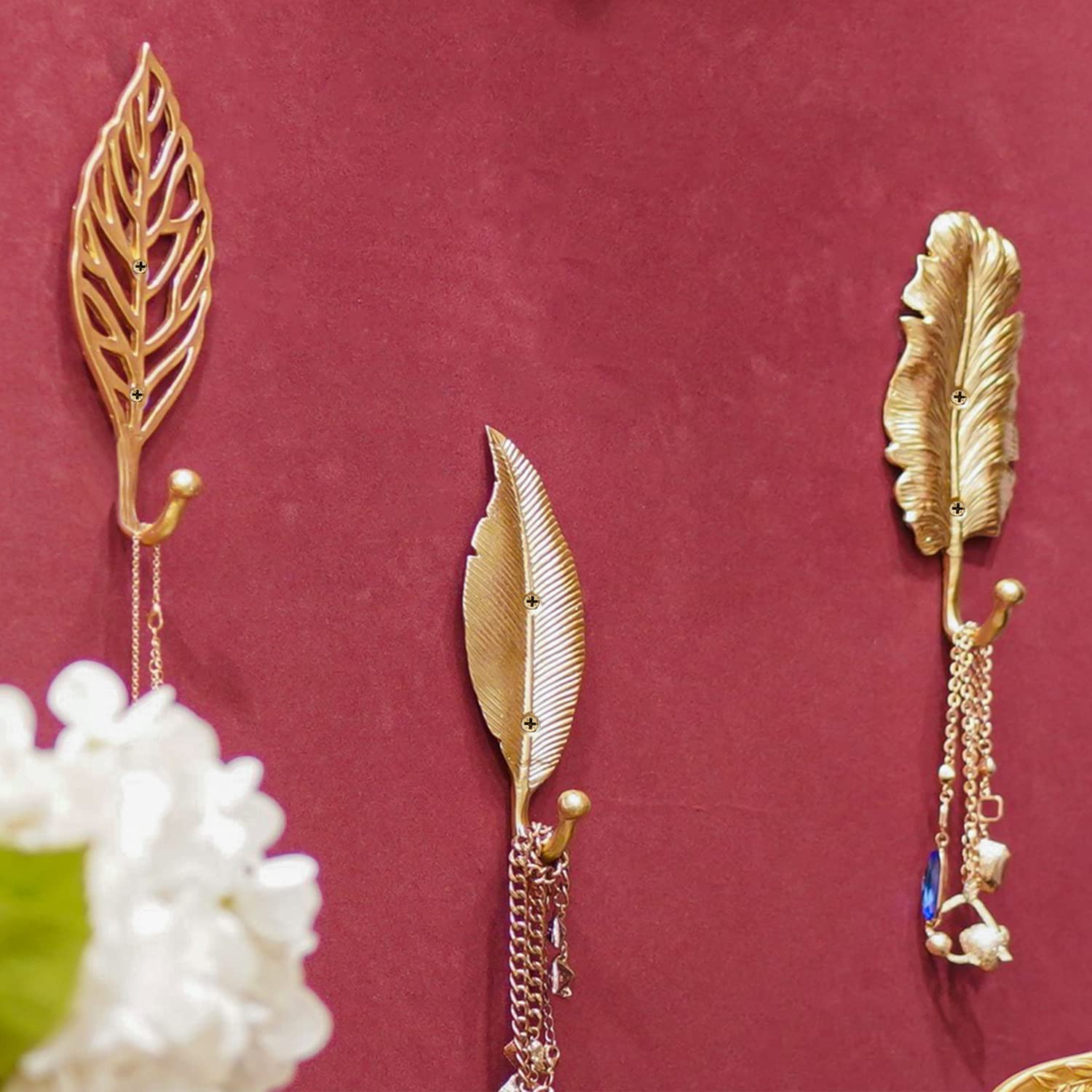 SOFFEE DESIGN Set 3 Ganci Appendiabiti In Legno Bohémien, Con Intaglio, Fino A 2,5 Kg Cad., Per Cappotti E Borse, Regalo Inaugurazione Casa