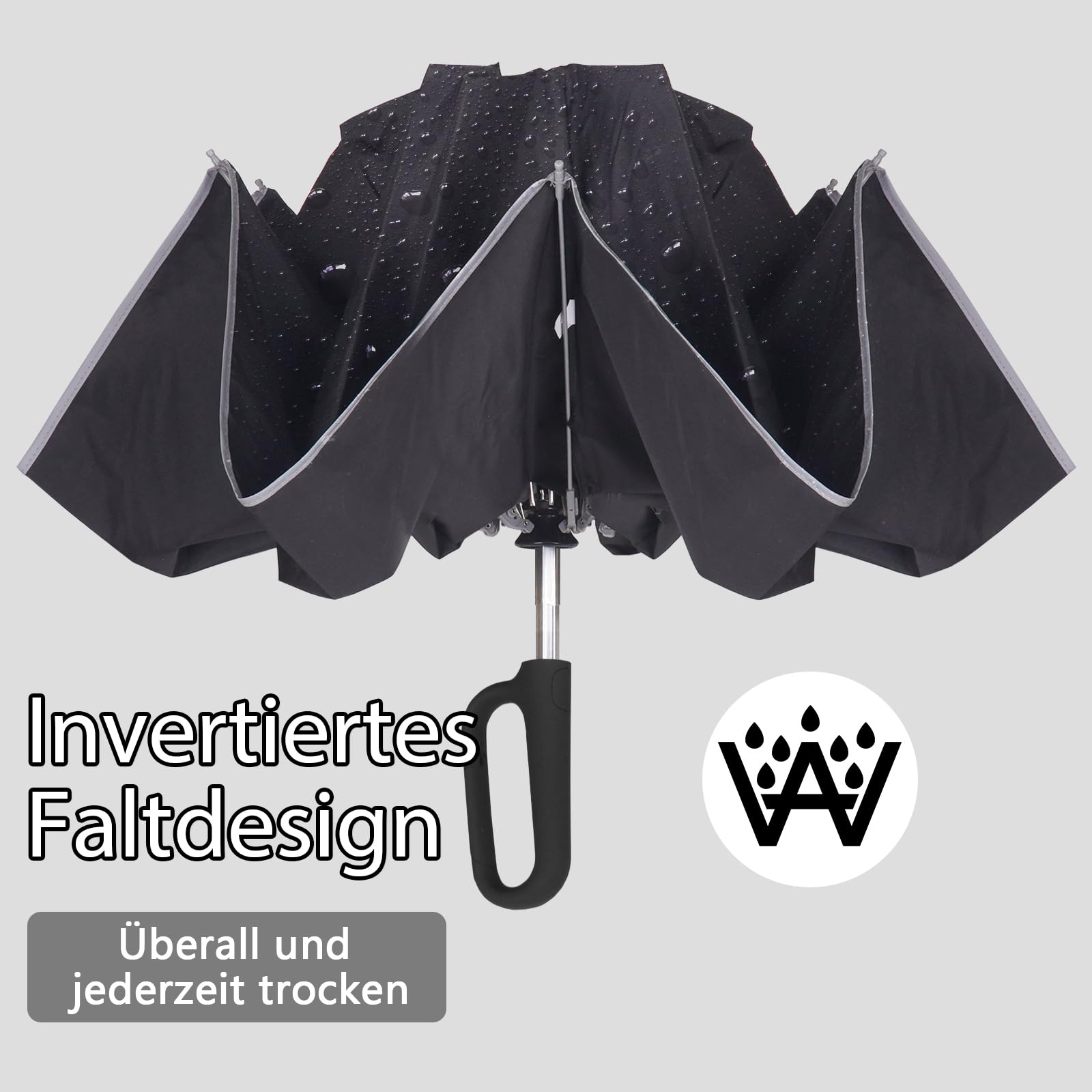 Honsheng Petit parapluie de poche résistant aux tempêtes, ouverture et fermeture automatique, parapluie réfléchissant, pliage rapide avec bande de qualité supérieure, pliable inversé compact pour