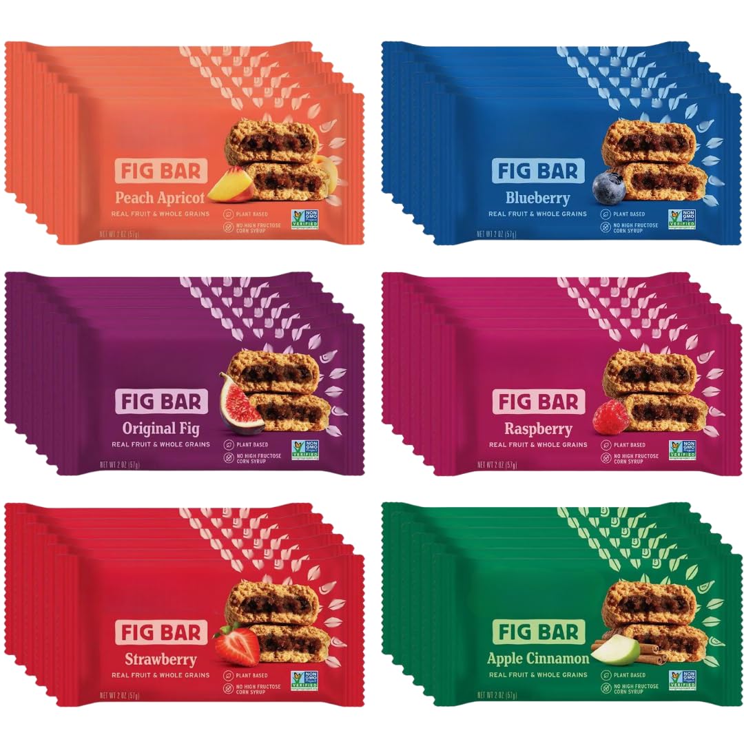 Whole Wheat Fig Bars 6 Flavor Variety Pack, Healthy Breakfast Fig Bars Variety Pack - 2 oz Bars 36 Pack