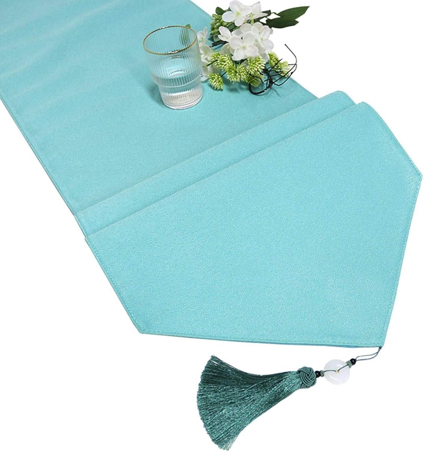 Table Runner Decoration,35x228CM,Simple Solid Color with Tassel Decorative Table Runner Cotton,Autumn Table Runner Rectangle Gray