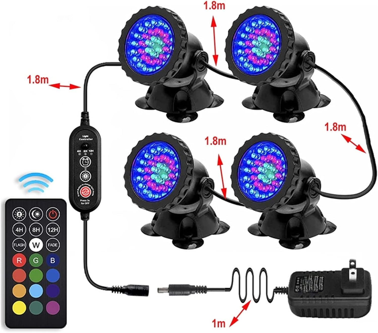 Lampes LED sous-marines submersibles RVB avec télécommande, étanchéité IP68, réglable, pour décoration d'aquarium et de jardin