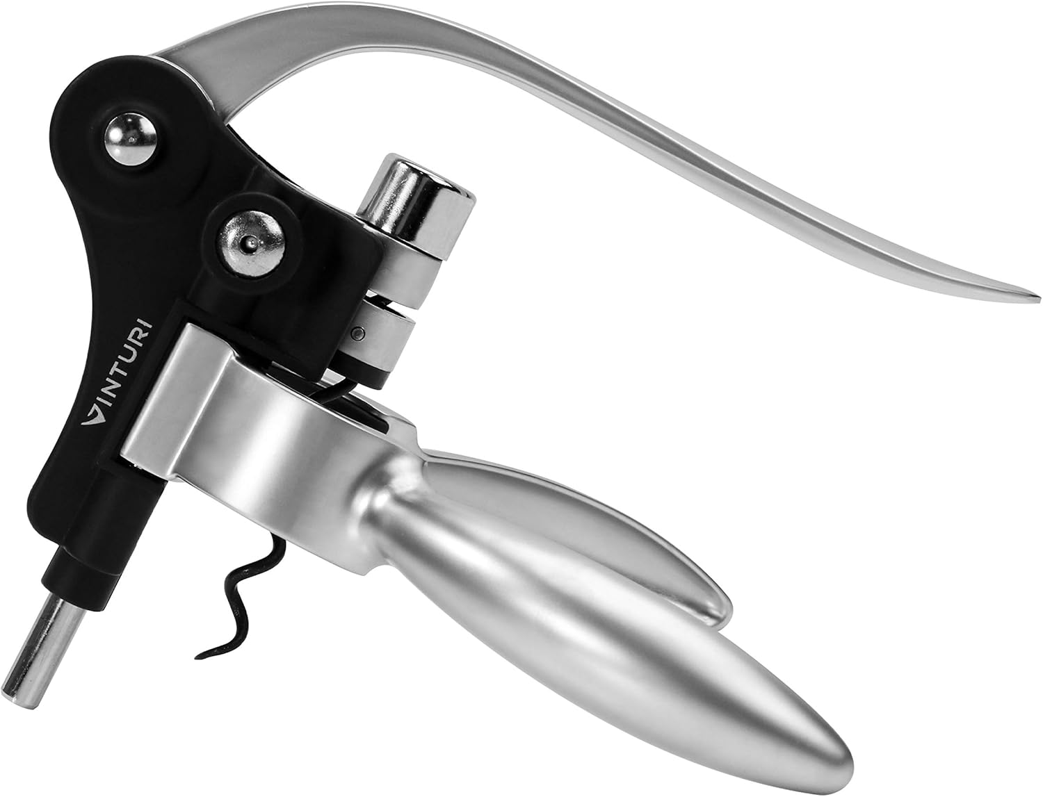Vinturi Easily Removes Natural and Synthetic Corks Features a Traditional Lever Opener Pourer Pump and Stoppers Wine Accessories, 7-Piece, silver
