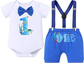IBTOM CASTLE 1st Birthday Outfit Boy Turtle Ocean Theme Outfit for Baby Boy