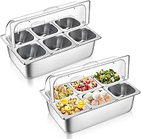 Vista 8 de Paquete de 2 recipientes de exhibición de alimentos para encimera, bandeja de servir alimentos de acero inoxidable, dispensador de condimentos