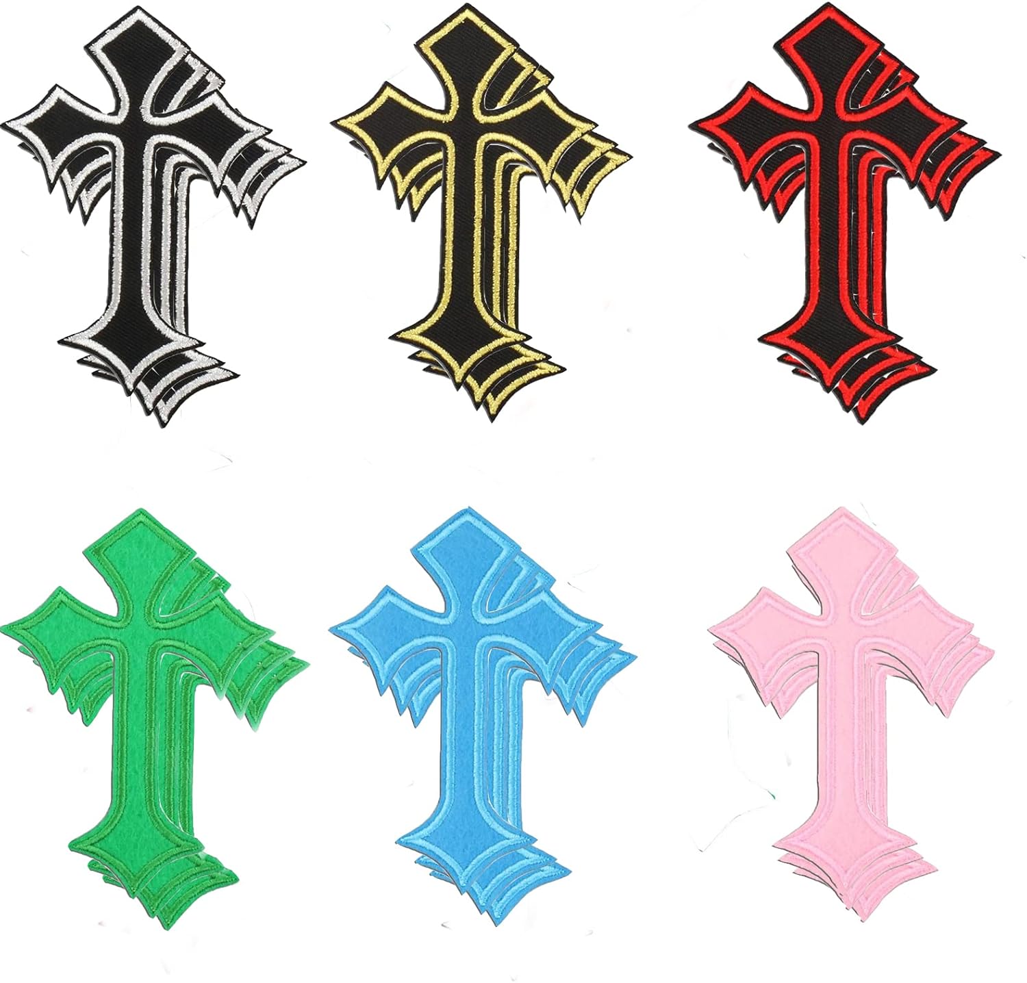 18PCS Cross Patches Iron on Embroidered Applique Patch DIY Decorative Personalized Cross Sew On Patches for Clothes DIY Jackets Shirts Hats Backpacks Jeans, 6 Colors
