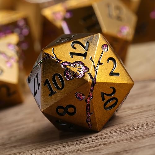 Miniatura 2 de DNDND Dados DND de metal de flores, 7 piezas de dados metálicos sólidos pesados con estuche de regalo para juego de mesa D&D Dungeons and Dragon
