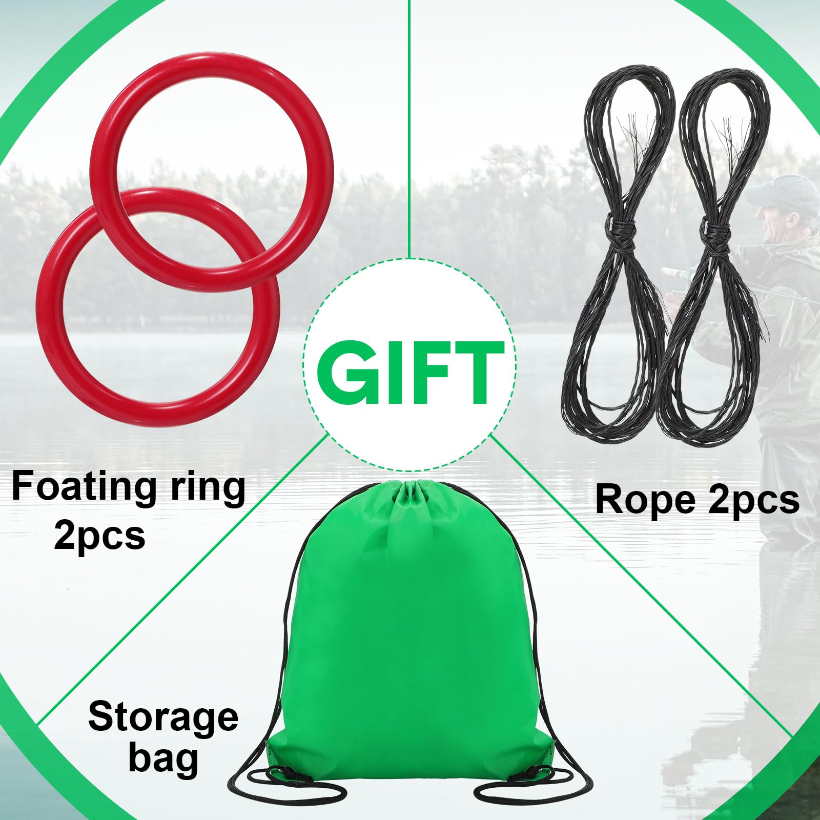 JaGely 5 accesorios de red de pesca que incluyen red de aterrizaje de pesca con asa, red de fundición plegable portátil de 26 x 13 pulgadas, 8 agujeros y 8 lados, trampa de cebo de pesca plegable, red