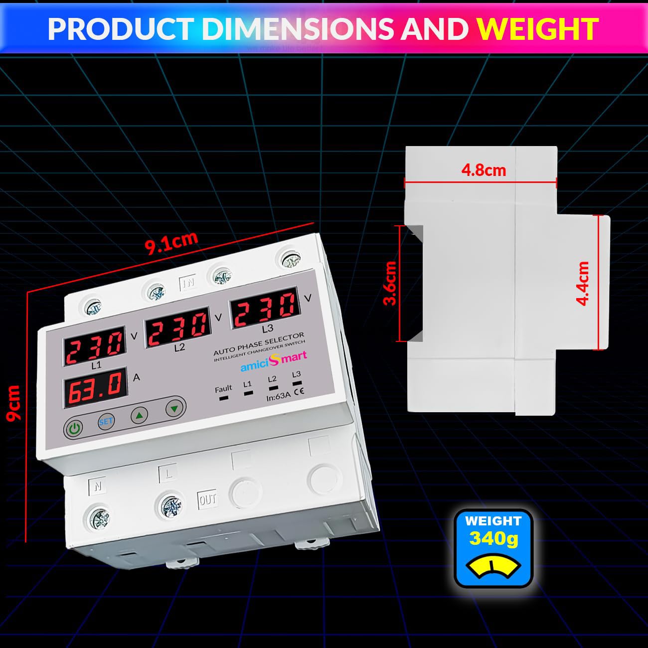 amiciSmart Intelligent 3 Phase to 1 Phase Selector/Changeover Switch, 230VAC Control Transfer Switch, Multicolor - Image 8 thumbnail