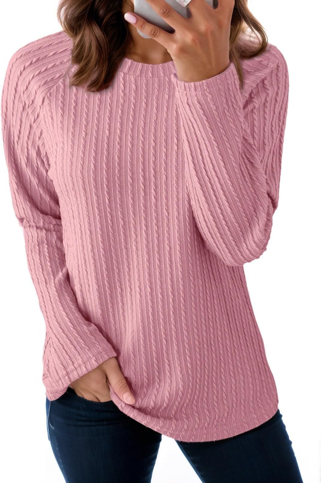 Womens Tops Long Sleeve Lightweight Shirts 2026 Spring Fashion Clothing Trendy Tops Crewneck Knit Basic Tee