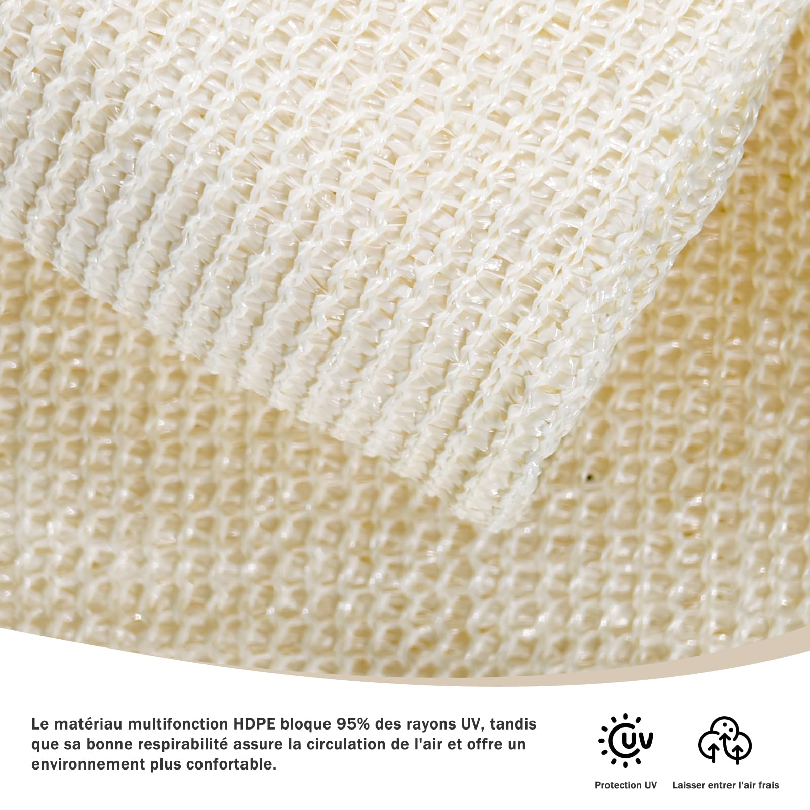 HENG FENG Brise Vue pour Balcon 1x5m,HDPE Cache Balcon,Protection 95% UV, Résistant aux Déchirures et au Vent, avec Attaches de Câble, Crème