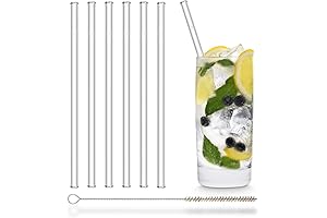 Halm Glass Straws: 6 Reusable 8 inch Glass Straws + Cleaning Brush...