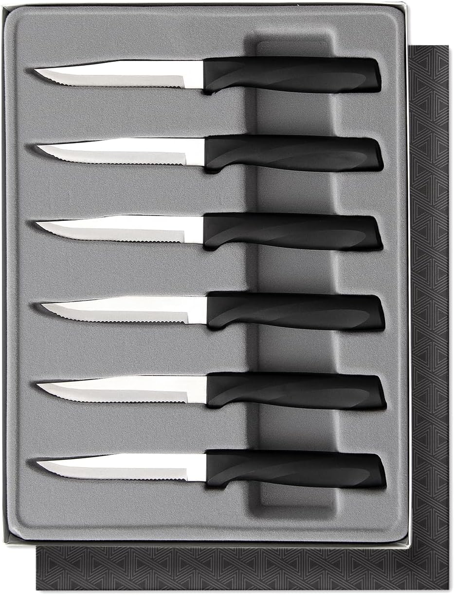RADA Cutlery Anthem Series 6-Piece Serrated Steak Knife Set, Black Handles