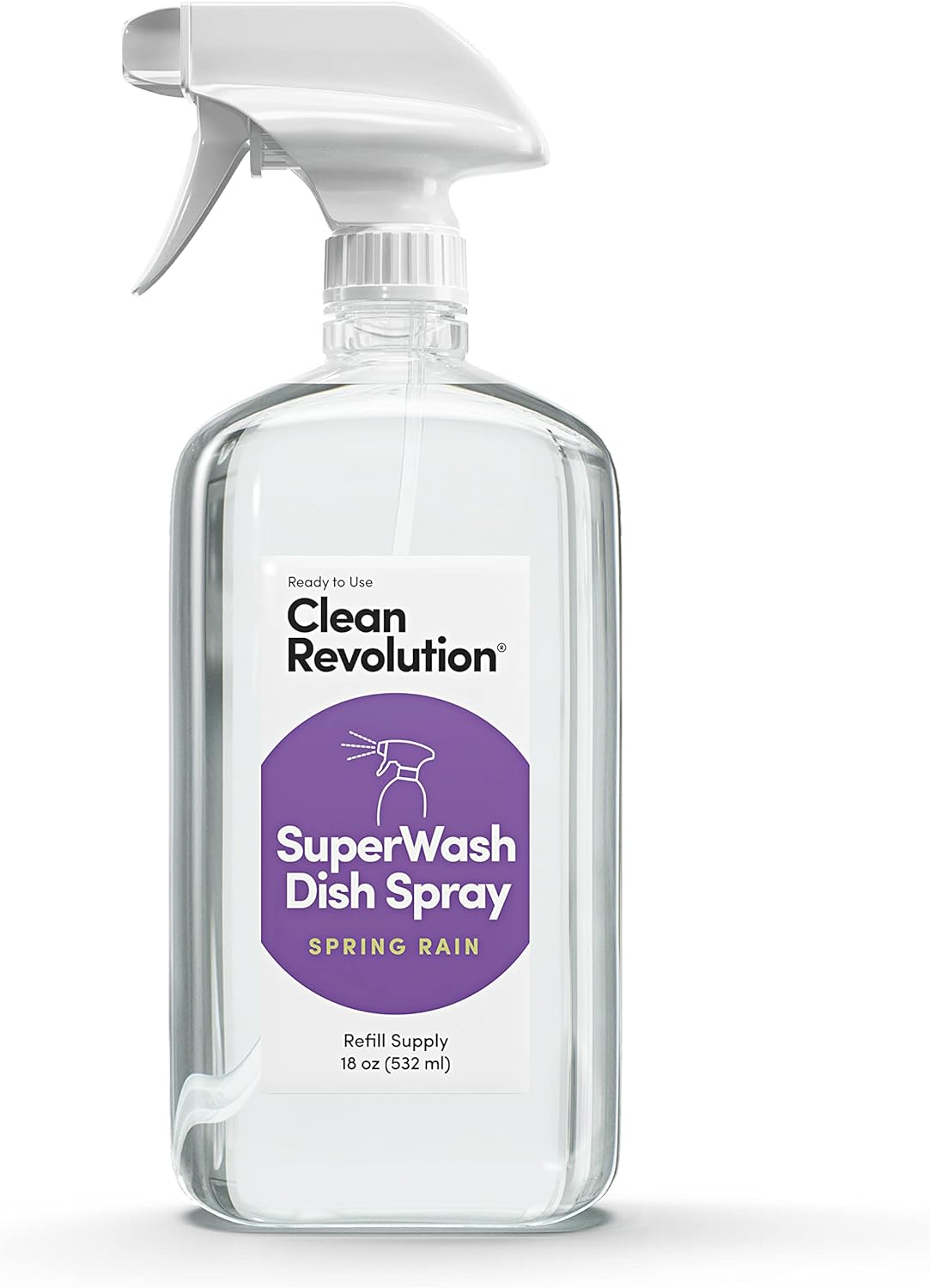 Clean Revolution SuperWash Dish Spray | Starter Kit | Includes 18oz Refillable Trigger Spray Bottle + 64oz Refill Supply | 82oz Total | Compatible with Dawn Powerwash Sprayers | Spring Rain Fragrance
