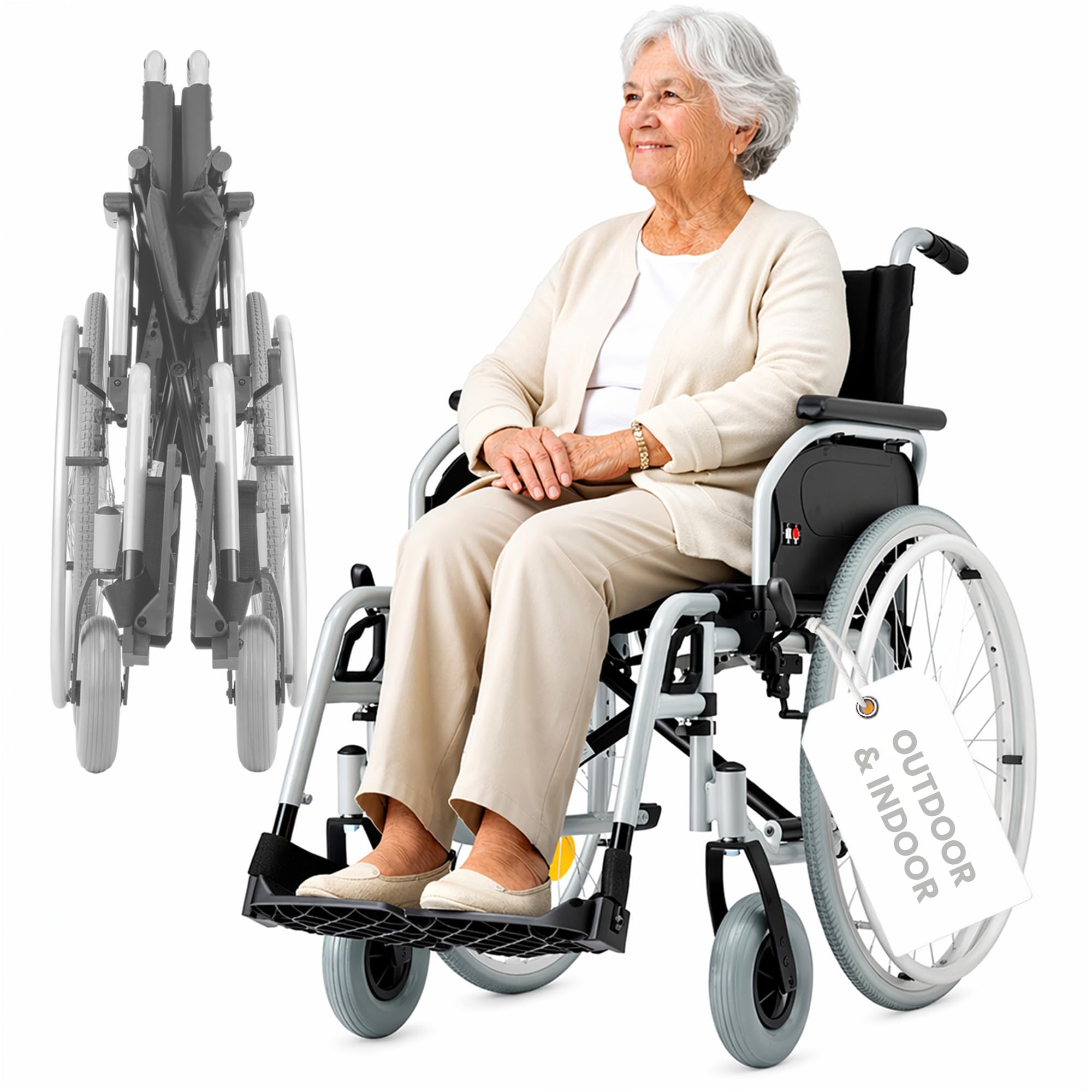 Bischoff & Bischoff® S-Eco 300 Fauteuil roulant pliable léger - Hauteur d'assise réglable - Fauteuil roulant de voyage pliable avec fourche en métal - Accoudoirs Duo (largeur d'assise 52 cm)