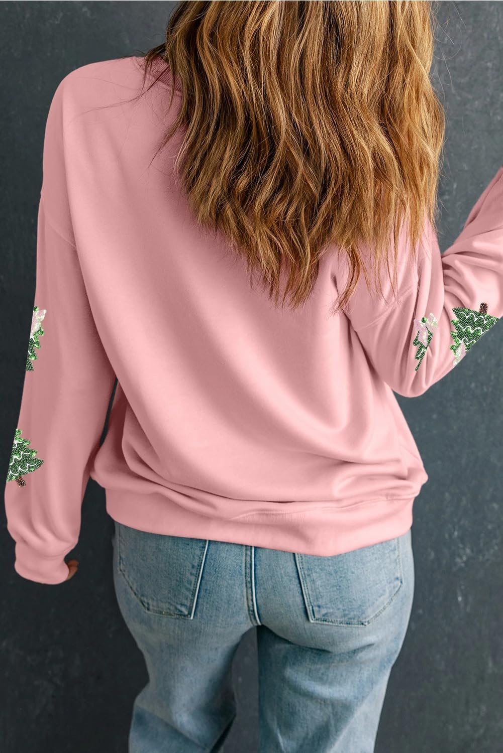 whoinshop Christmas Sweatshirts For Women Sequin Xmas Tops Orange Long Sleeve Shirts Crew Neck Casual Pullover Top